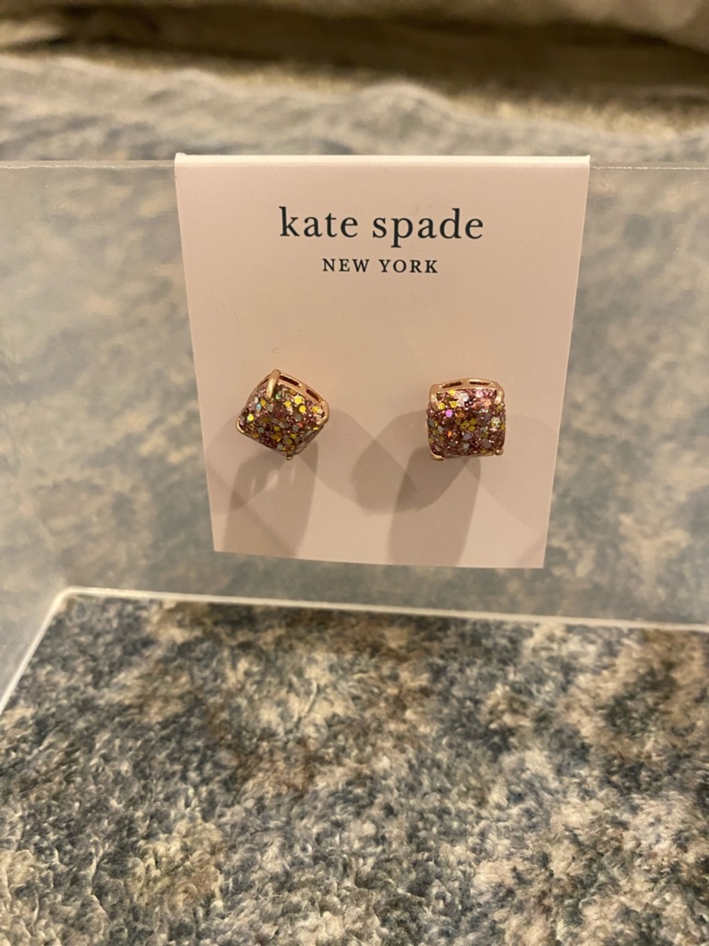 NWT kate spade rose gold multicolor sparkle square stud earrings